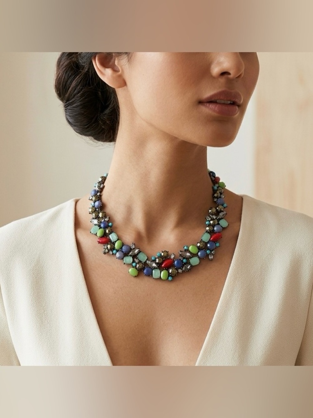 Zara Statement Necklace Gem Embellished Choker Collar Multicolor Jewels Festival